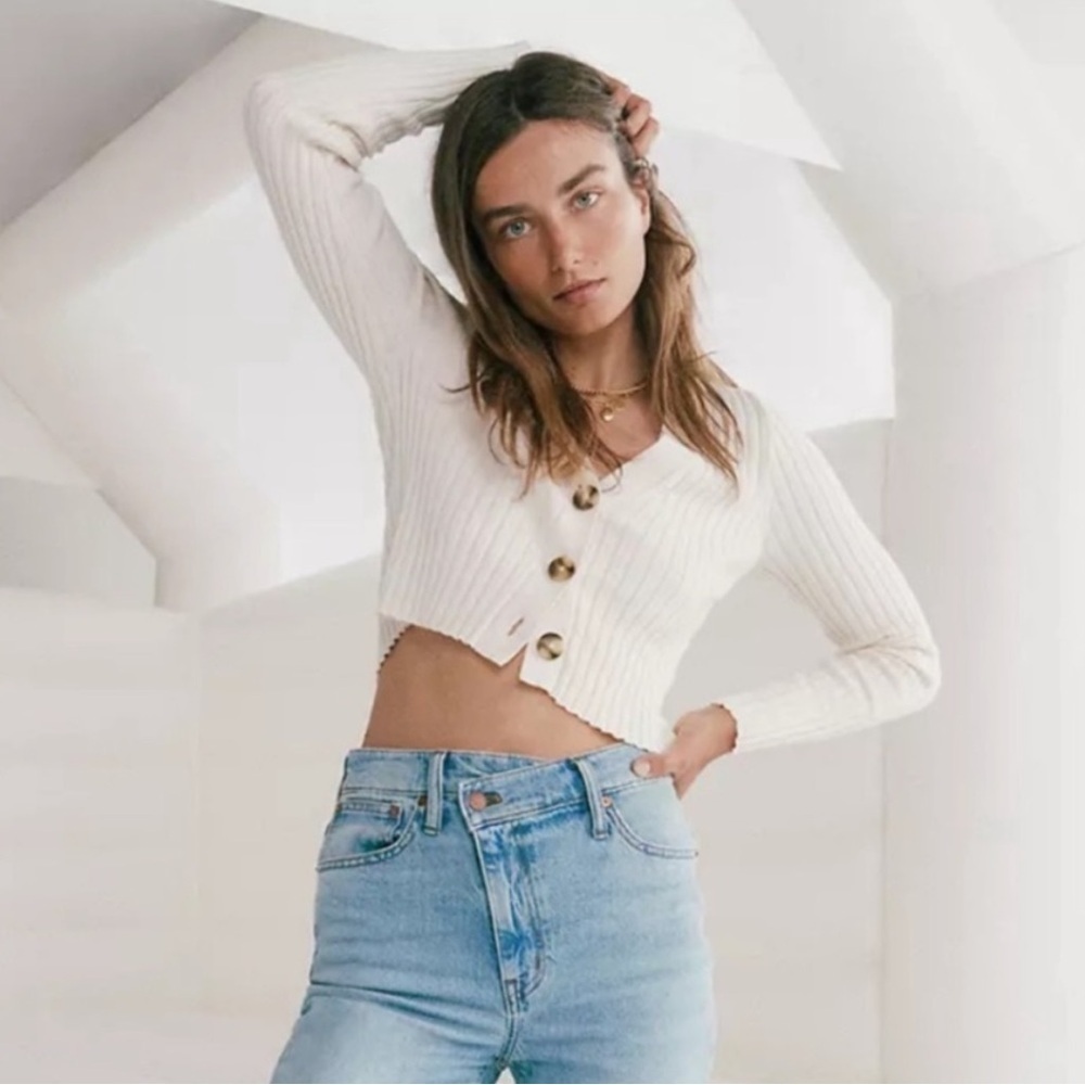 Madewell Brenville Crop Cardigan Sweater Size Small chic 90s preppy academia